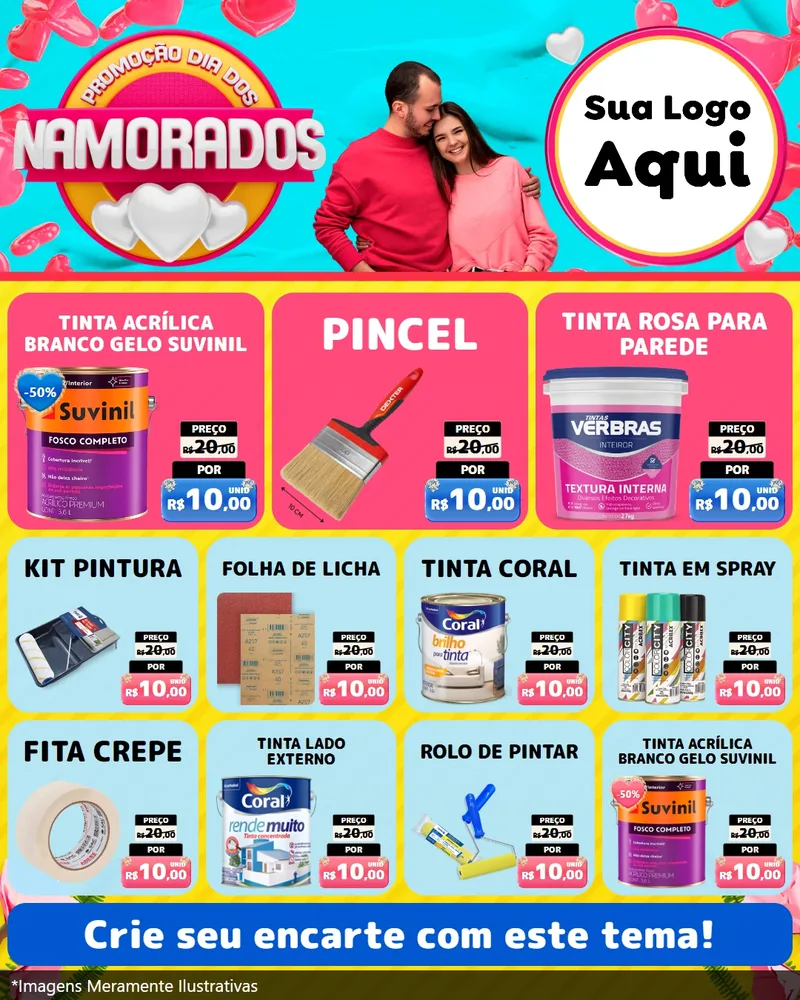 Modelo de Rede Social para Feed Instagram com o tema Promoção Dia dos Namorados para Tintas e Ferramentas