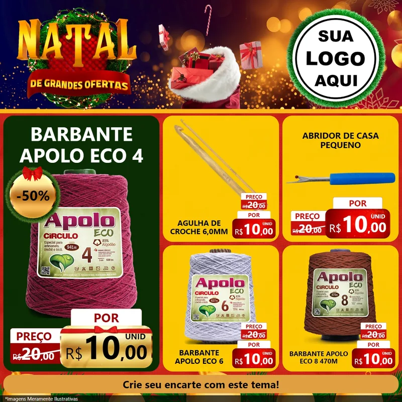 Modelo de Rede Social para Feed Facebook com o tema Natal de Grandes Ofertas para Armarinho e Aviamentos