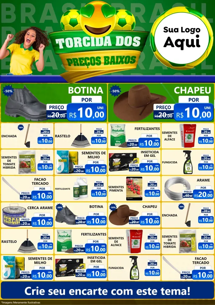 Modelo de Encarte para Encarte A4 Vertical com o tema Torcida dos Preços Baixos - Copa para Agropecuária
