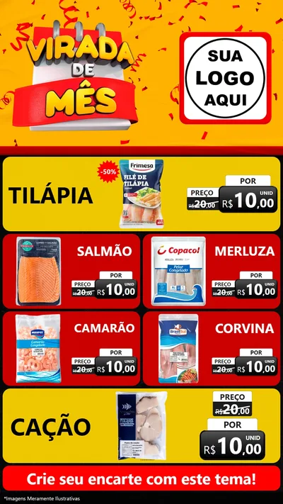 Modelo de TV para TV Vertical com o tema Virada de Mês para Peixaria