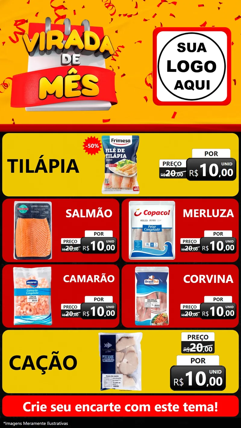 Modelo de TV para TV Vertical com o tema Virada de Mês para Peixaria