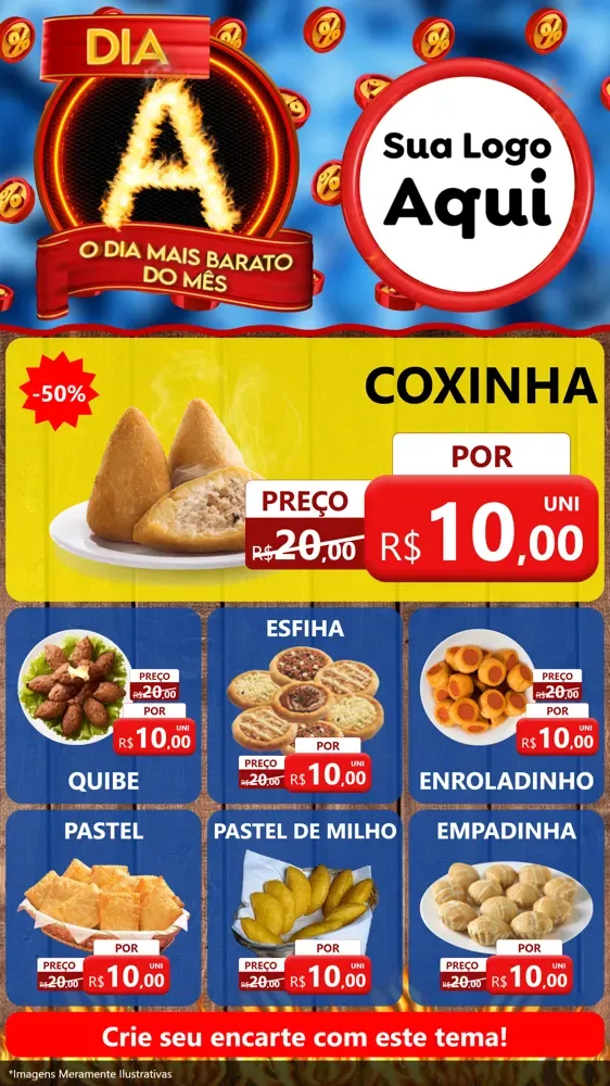 Modelo de Rede Social para Stories com o tema Dia A - O Dia Mais Barato Do Mês para Salgadaria