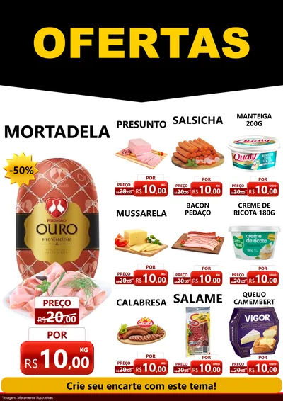 Modelo de Encarte para Encarte A4 Vertical com o tema Ofertas Preto e Vermelho Cartaz para Frios e Laticínios