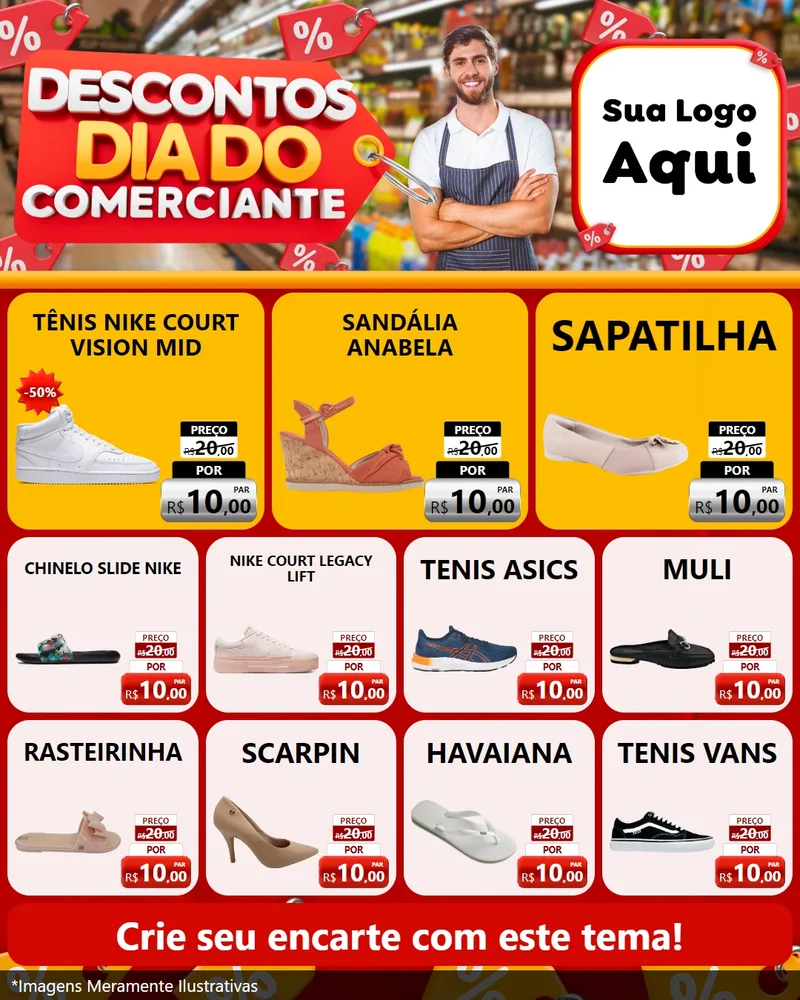 Modelo de Rede Social para Feed Instagram com o tema Descontos Dia do Comerciante para Calçados