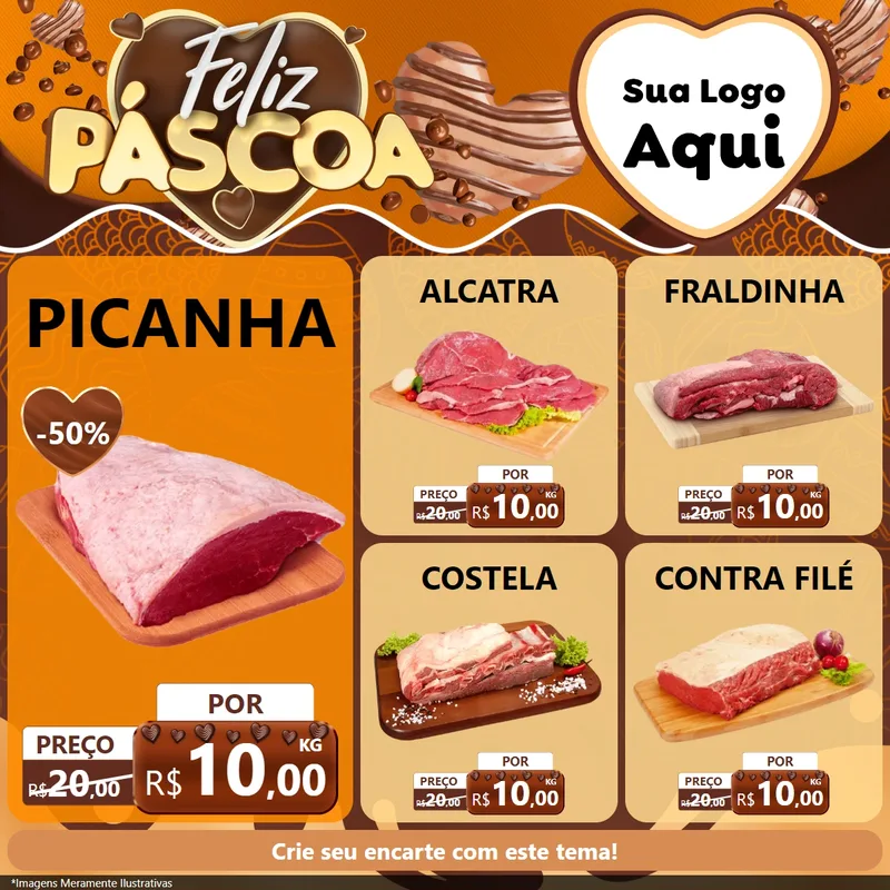 Modelo de Rede Social para Feed Facebook com o tema Feliz Páscoa para Açougue