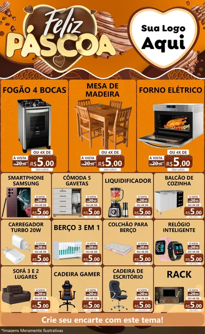 Modelo de Encarte para Encarte Grande com o tema Feliz Páscoa para Móveis e Eletro
