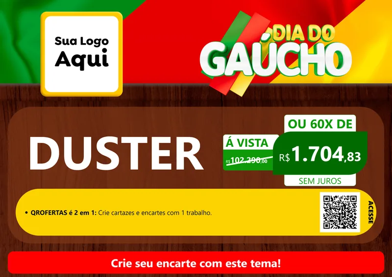 Modelo de Cartaz para Cartaz A4 Horizontal com o tema Dia do Gaúcho para Concessionaria de Carros