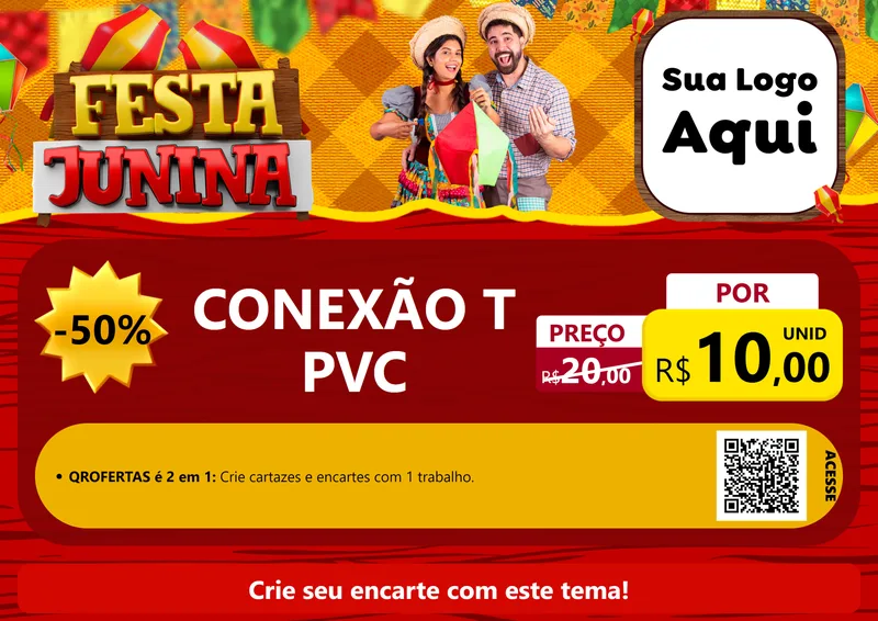 Modelo de Cartaz para Cartaz A4 Horizontal com o tema Festa Junina para Tubos e conexões
