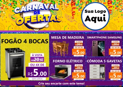 Modelo de Encarte para Encarte A4 Horizontal com o tema Carnaval de Ofertas para Móveis e Eletro