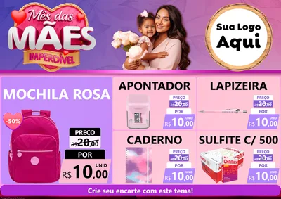 Modelo de Encarte para Encarte A4 Horizontal com o tema Mês das Mães Imperdível para Papelaria