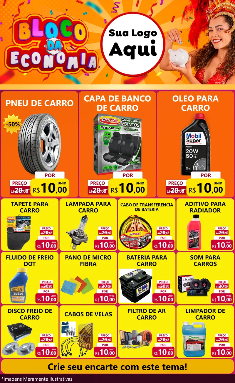 Modelo de Encarte para Encarte Grande com o tema Bloco da Economia para Auto peças
