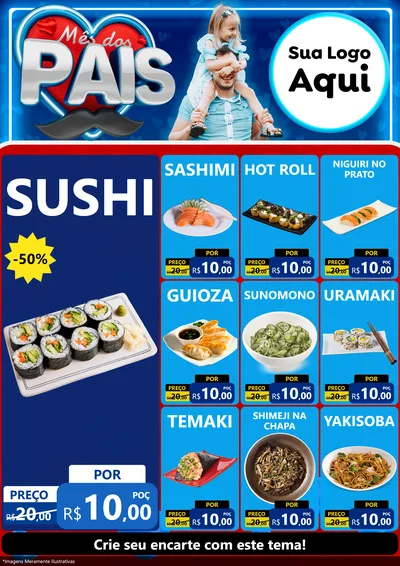 Modelo de Encarte para Encarte A4 Vertical com o tema Mês Dos Pais para Comida japonesa