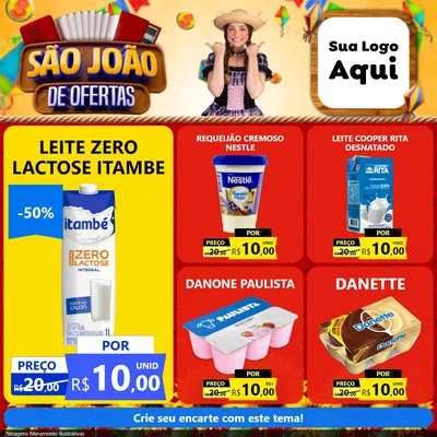 Modelo de Rede Social para Feed Facebook com o tema São João de Ofertas para Frios e Laticínios