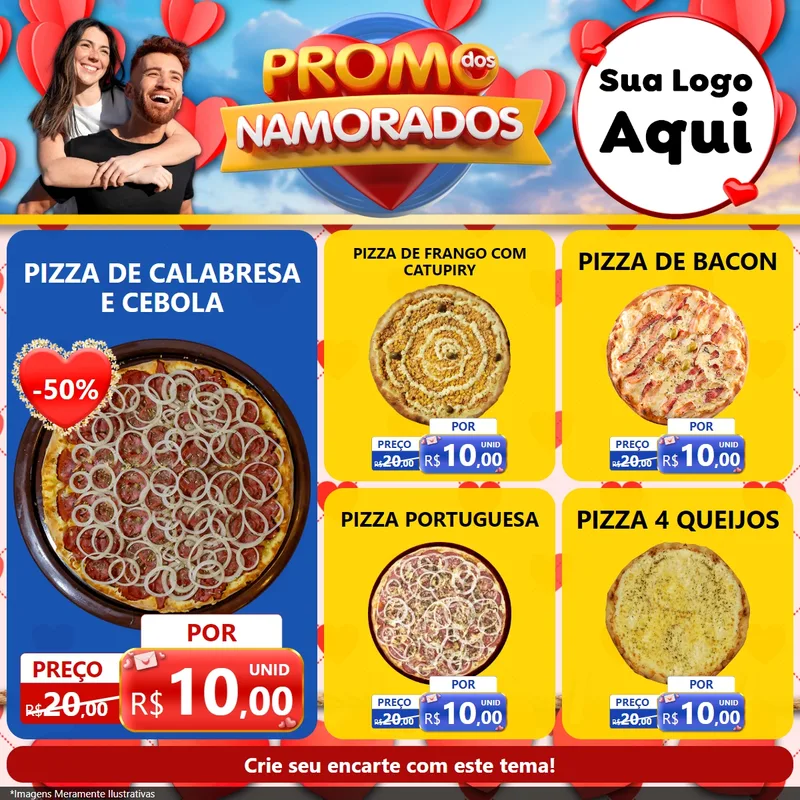Modelo de Rede Social para Feed Facebook com o tema Promo dos Namorados para Pizzaria