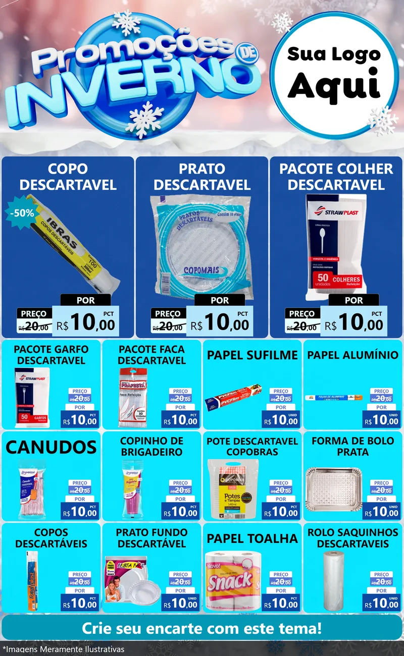 Modelo de Encarte para Encarte Grande com o tema Promoções de Inverno para Embalagens