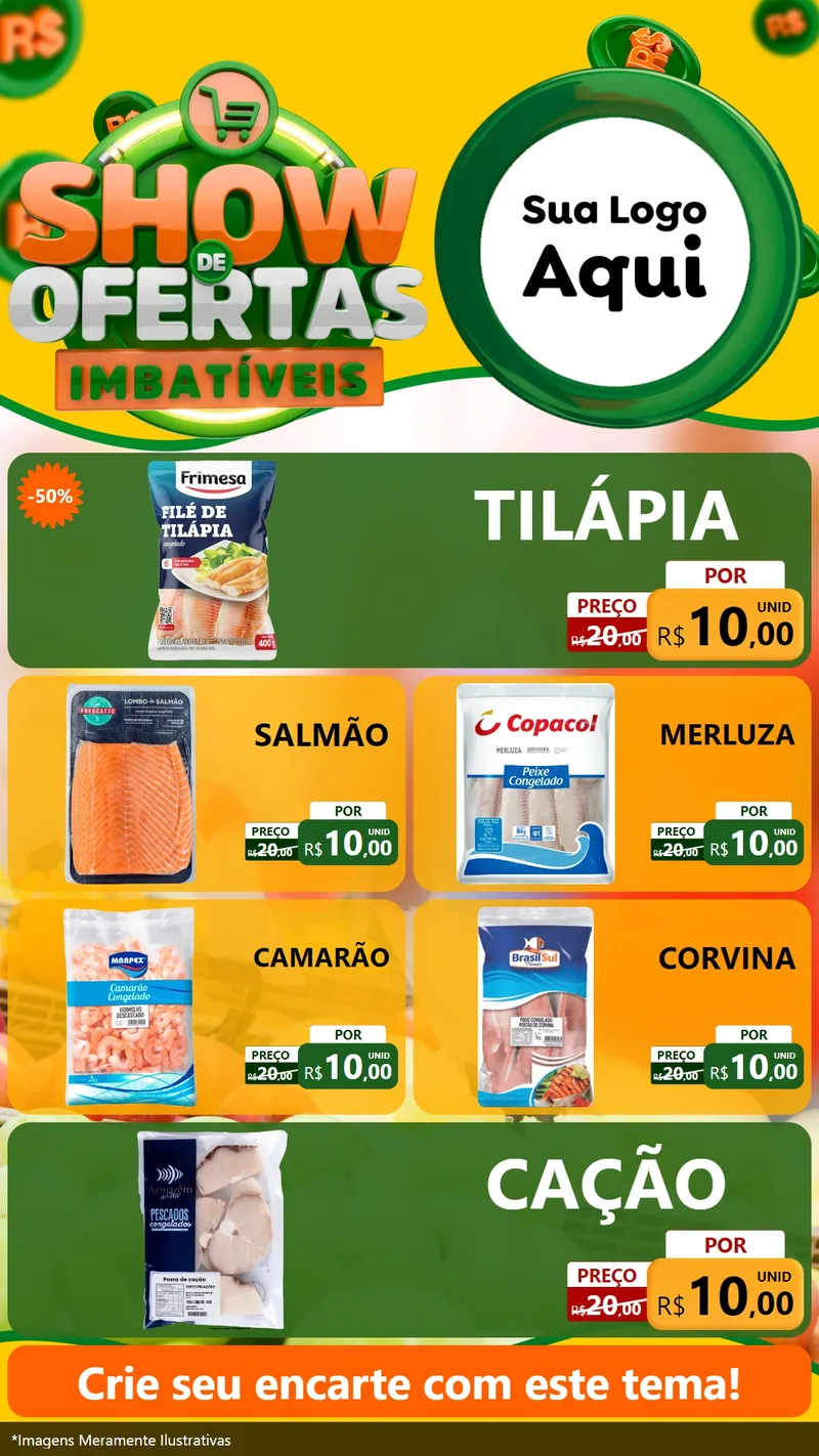 Modelo de TV para TV Vertical com o tema Show de Ofertas Imbatíveis para Peixaria