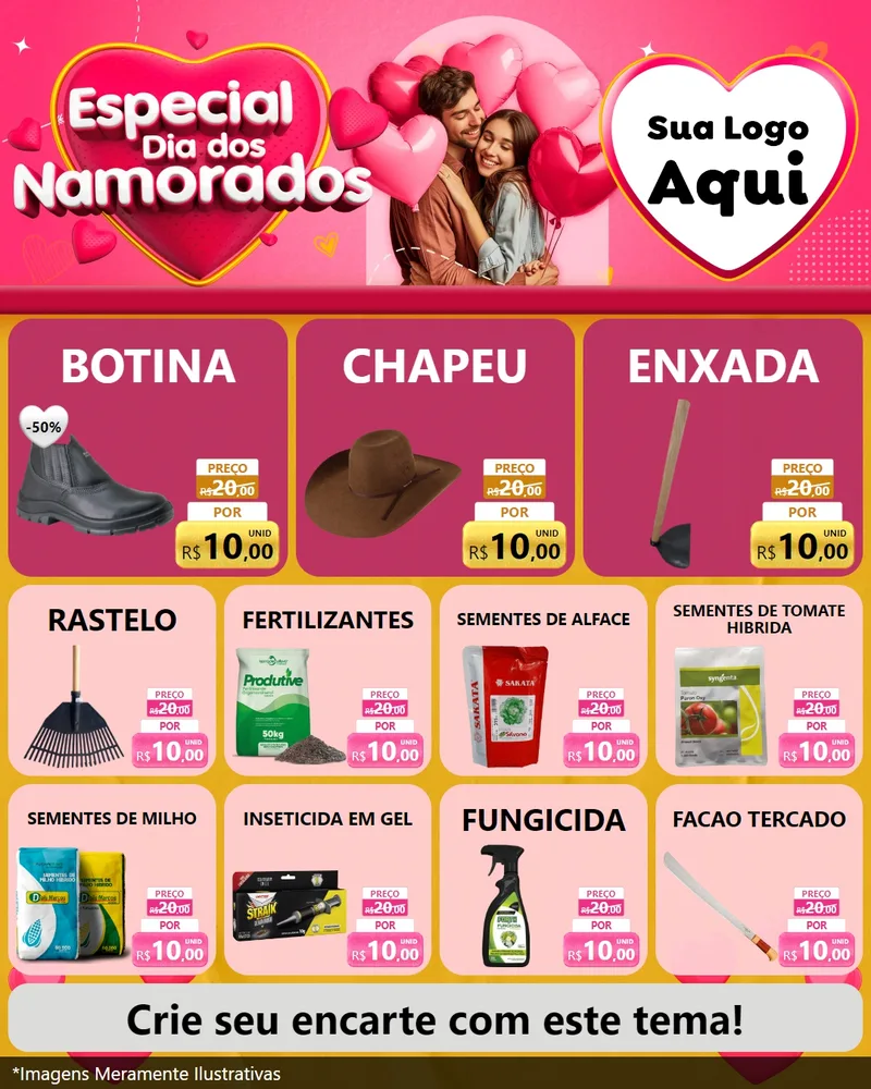 Modelo de Rede Social para Feed Instagram com o tema Especial Dia dos Namorados para Agropecuária