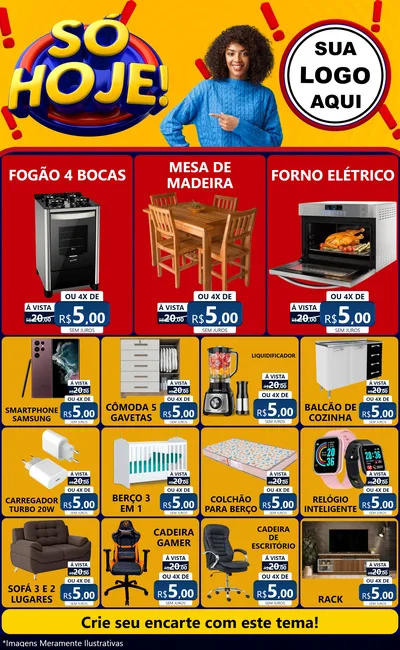 Modelo de Encarte para Encarte Grande com o tema Só Hoje! para Móveis e Eletro