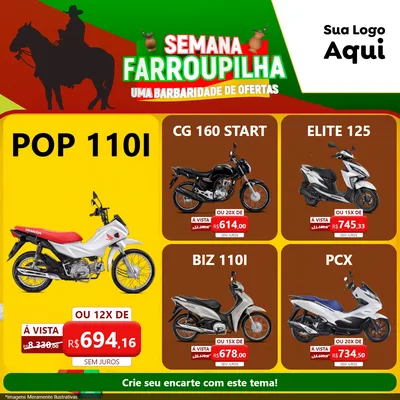 Modelo de Rede Social para Feed Facebook com o tema Semana Farroupilha - Uma Barbaridade de Ofertas para Concessionaria de Motos