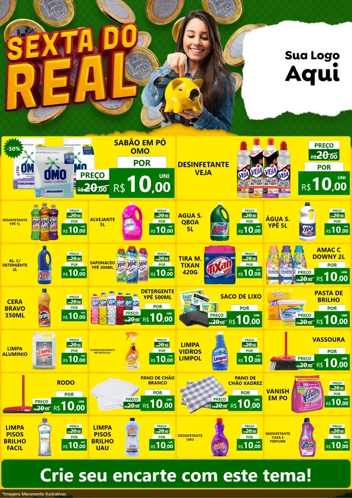 Modelo de Encarte para Encarte A4 Vertical com o tema Sexta do Real para Produtos de Limpeza
