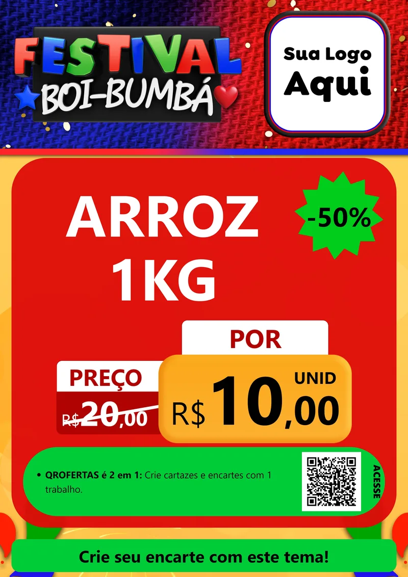Modelo de Cartaz para Cartaz A4 Vertical com o tema Festival Boi-Bumbá para Supermercado
