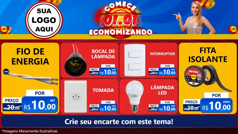 Modelo de TV para TV Horizontal com o tema Comece 1º de Janeiro Economizando para Materiais Elétricos