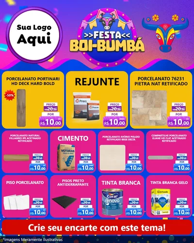 Modelo de Rede Social para Feed Instagram com o tema Festa Boi-Bumbá para Pisos e revestimentos