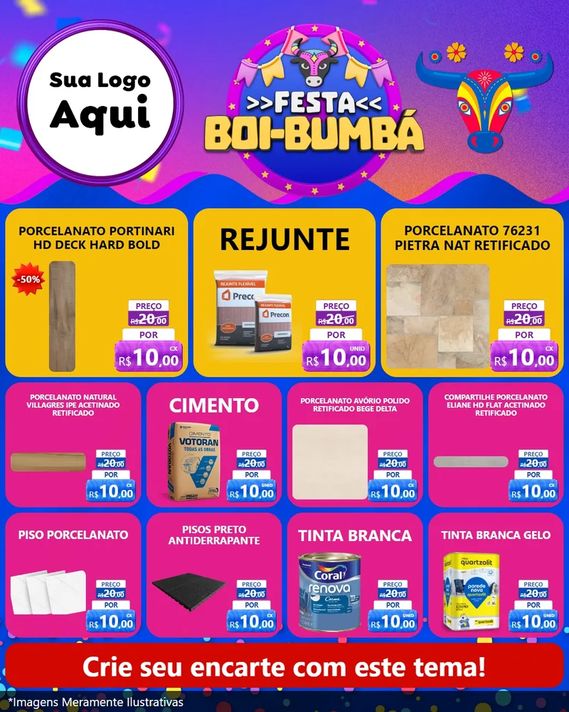 Modelo de Rede Social para Feed Instagram com o tema Festa Boi-Bumbá para Pisos e revestimentos