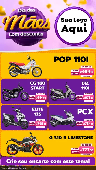 Modelo de TV para TV Vertical com o tema Dia das Mães com Desconto para Concessionaria de Motos