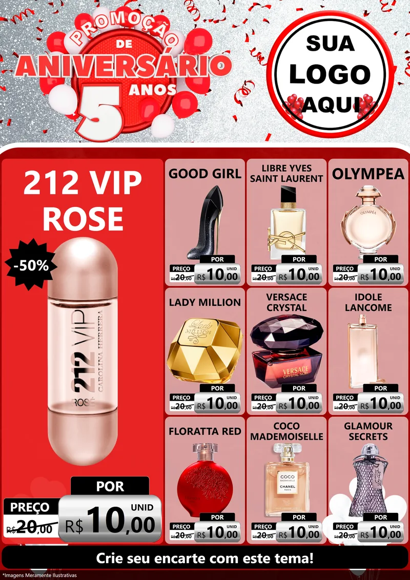 Modelo de Encarte para Encarte A4 Vertical com o tema Promoção de Aniversário - 5 Anos para Perfumes