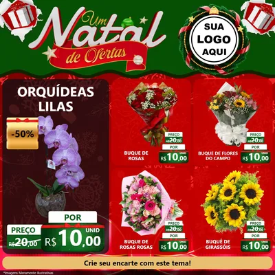 Modelo de Rede Social para Feed Facebook com o tema Um Natal de Ofertas para Floricultura e jardim