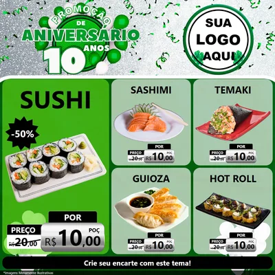 Modelo de Rede Social para Feed Facebook com o tema Promoção de Aniversário - 10 Anos para Comida japonesa