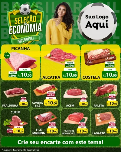 Modelo de Rede Social para Feed Instagram com o tema Seleção de Economia - Copa para Açougue