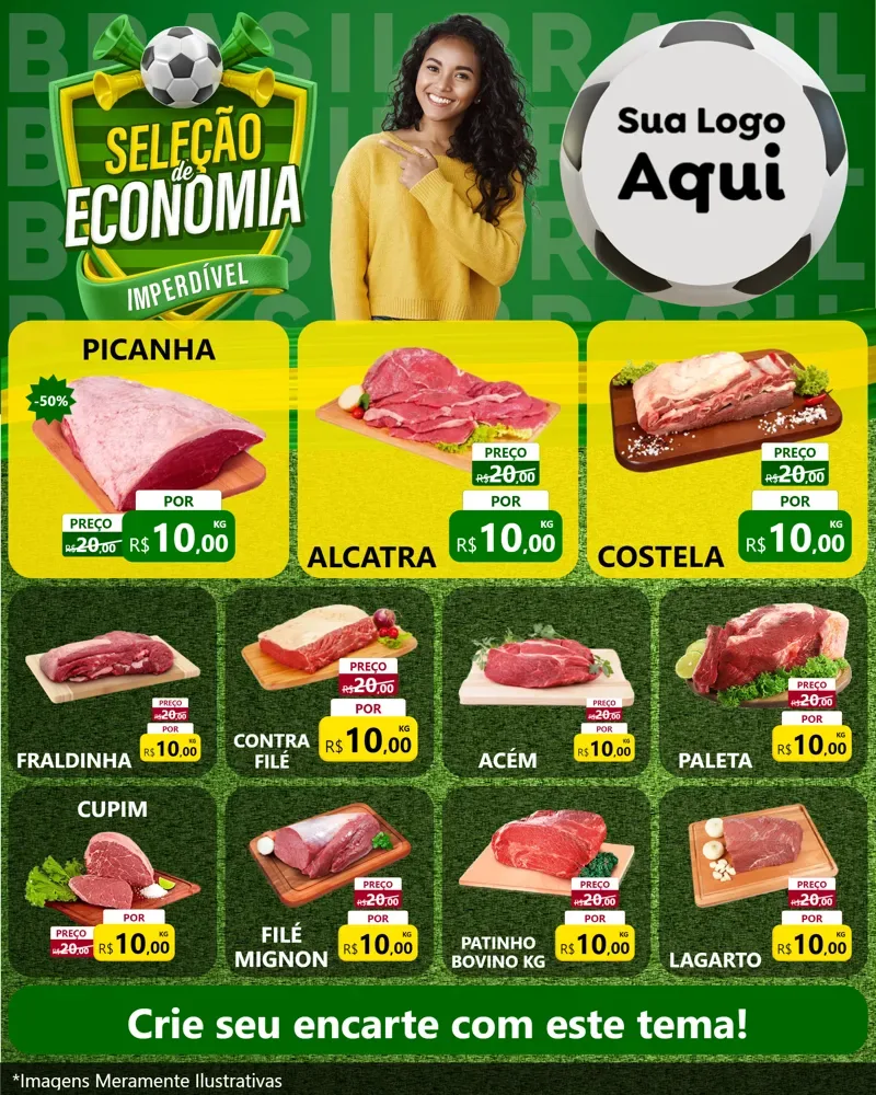 Modelo de Rede Social para Feed Instagram com o tema Seleção de Economia - Copa para Açougue