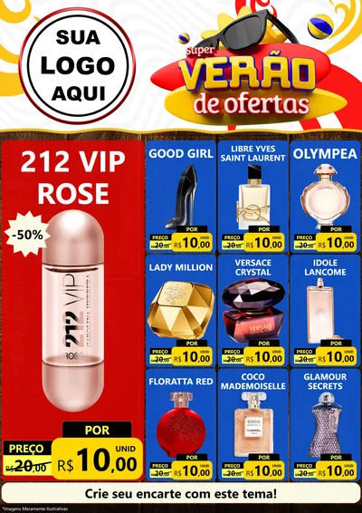 Modelo de Encarte para Encarte A4 Vertical com o tema Super Verão de Ofertas para Perfumes