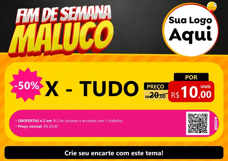 Modelo de Cartaz para Cartaz A4 Horizontal com o tema Final de Semana Maluco para Hamburgueria