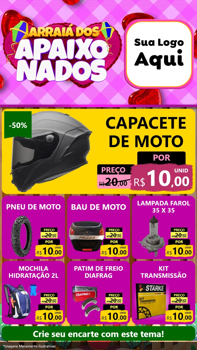 Modelo de Rede Social para Stories com o tema Arraiá dos Apaixonados para Moto peças