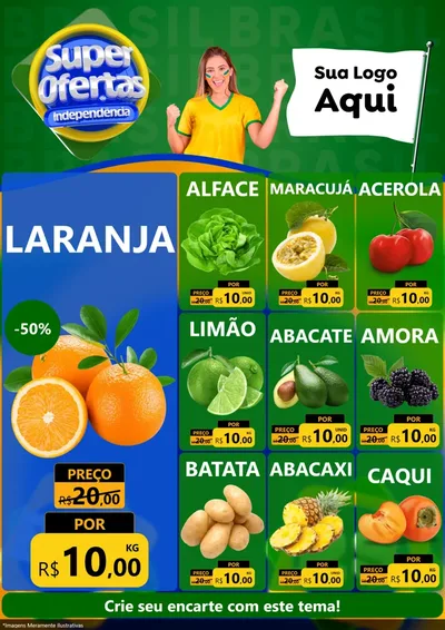 Modelo de Encarte para Encarte A4 Vertical com o tema Super Ofertas de Independência para Hortifrúti