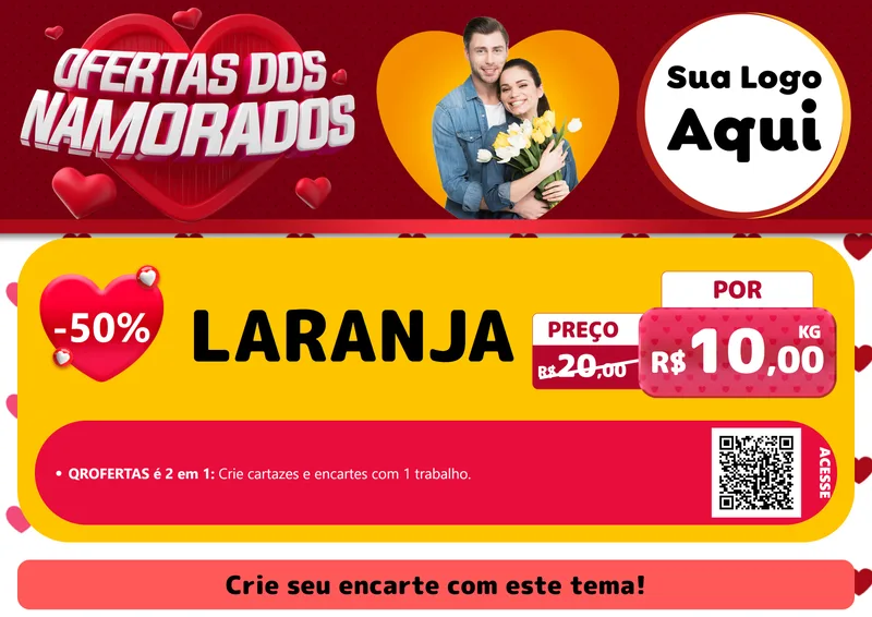 Modelo de Cartaz para Cartaz A4 Horizontal com o tema Ofertas Dos Namorados para Hortifrúti