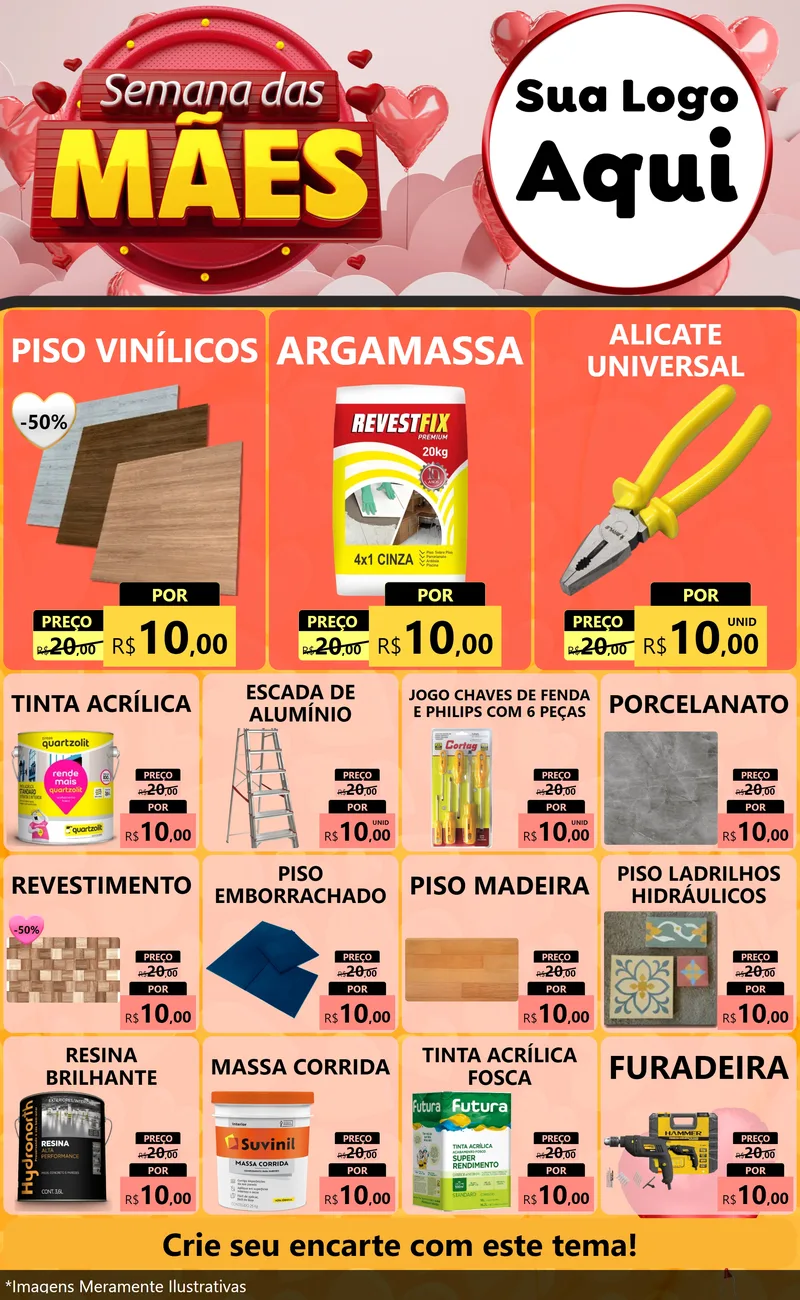 Modelo de Encarte para Encarte Grande com o tema Semana das Mães para Material para Construção