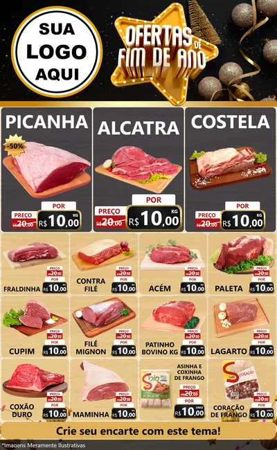 Modelo de Encarte para Encarte Grande com o tema Ofertas de Fim de Ano para Açougue
