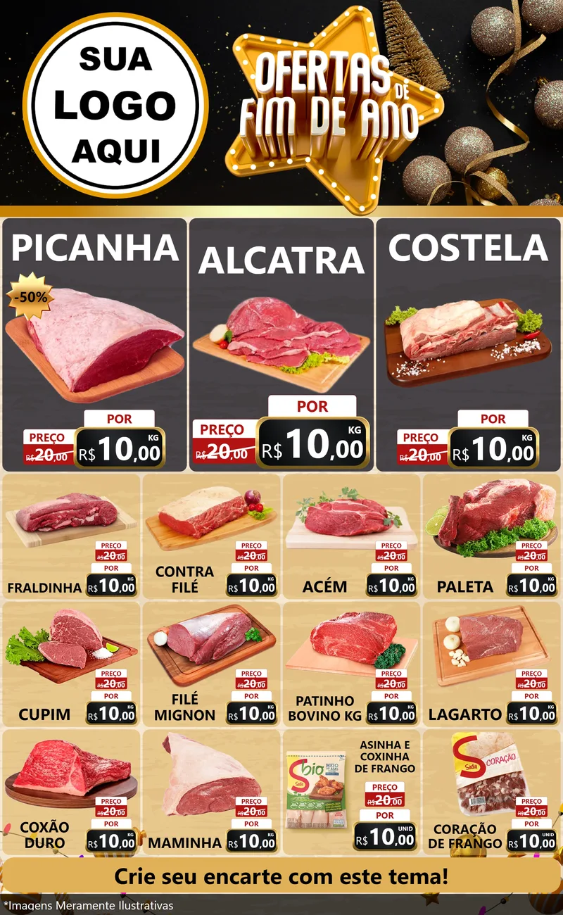 Modelo de Encarte para Encarte Grande com o tema Ofertas de Fim de Ano para Açougue