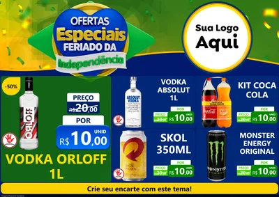 Modelo de Encarte para Encarte A4 Horizontal com o tema Ofertas Especiais Feriado da Independência para Distribuidora de bebidas