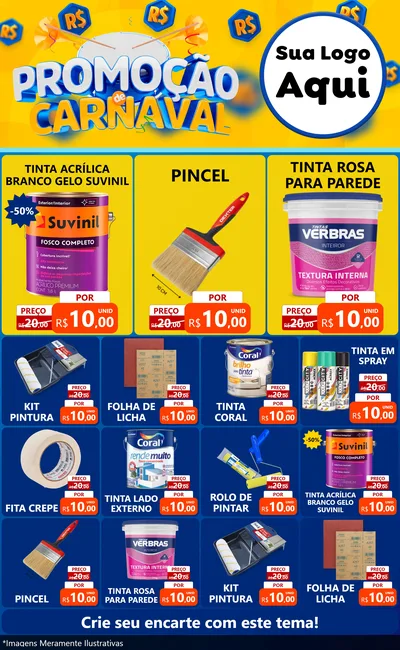 Modelo de Encarte para Encarte Grande com o tema Promoção de Carnaval para Tintas e Ferramentas