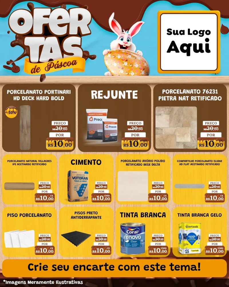 Modelo de Rede Social para Feed Instagram com o tema Ofertas de Páscoa para Pisos e revestimentos