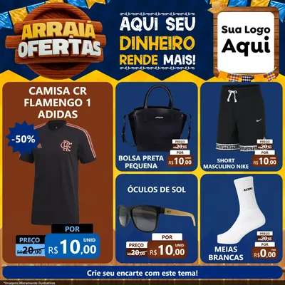 Modelo de Rede Social para Feed Facebook com o tema Arraiá de Ofertas - Junina para Roupas e acessórios