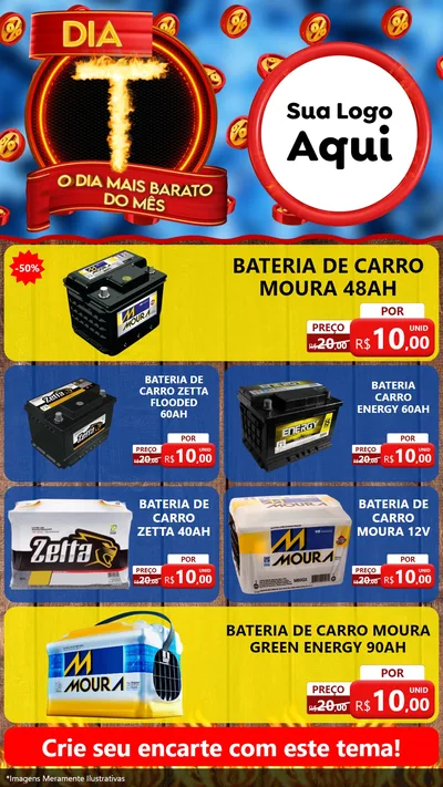 Modelo de TV para TV Vertical com o tema Dia T - O Dia Mais Barato Do Mês para Baterias Elétricas