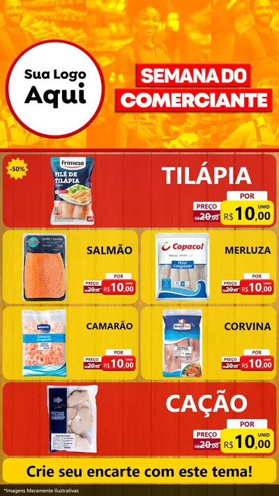 Modelo de TV para TV Vertical com o tema Semana do Comerciante para Peixaria