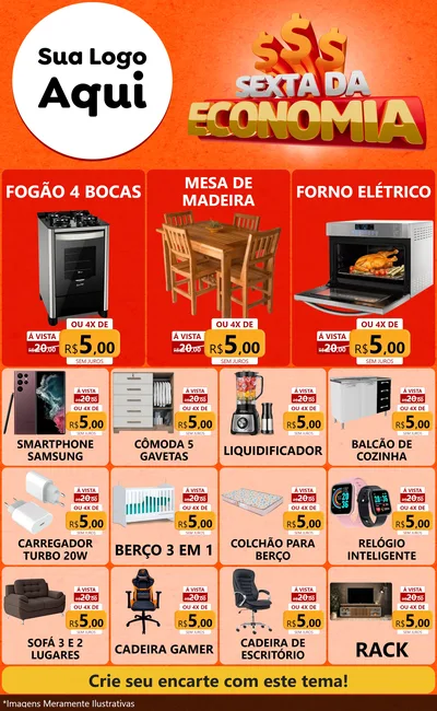 Modelo de Encarte para Encarte Grande com o tema Sexta da Economia para Móveis e Eletro