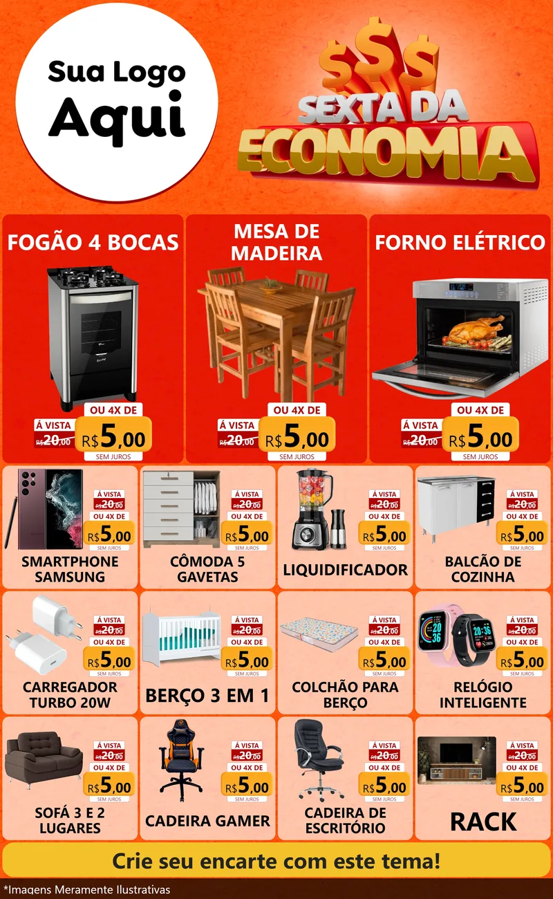 Modelo de Encarte para Encarte Grande com o tema Sexta da Economia para Móveis e Eletro